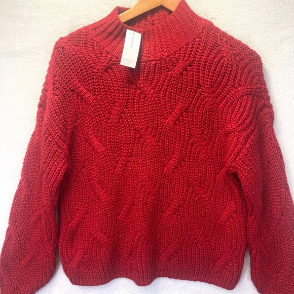 NWT American Eagle Cable Knit Oversized Slouchy Sweater Womens Small S Red Cozy - Picture 3 of 11